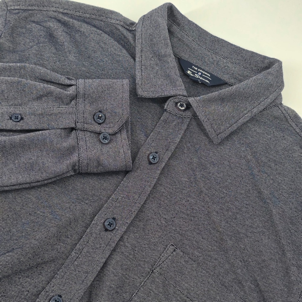 Ben Sherman Button Down Shirt Mens Large Gray Long Sleeve Micro Pique Pocket